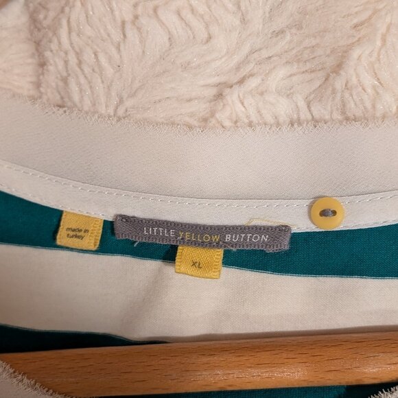 Anthropologie Little Yellow Button crochet shoulder green & white stripes  sz XL - Picture 7 of 9